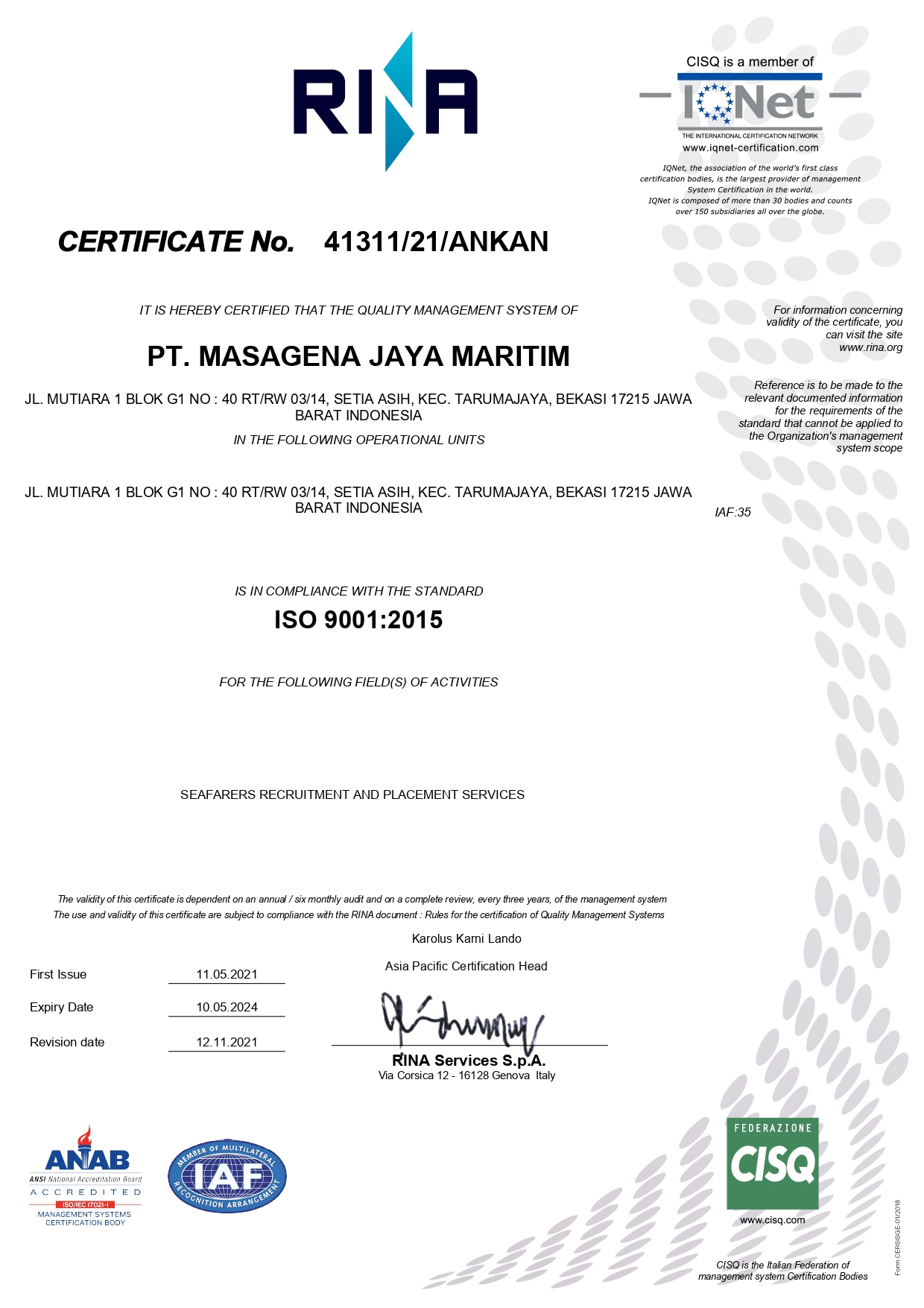 ISO 9001:2015 Certificate